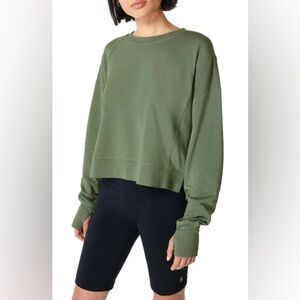 Sweaty Betty After Class Cotton Blend Crop Sweatshirt Green size 14 Large